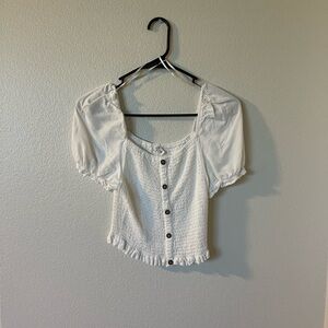 White Puff Sleeve Smocked Crop Blouse